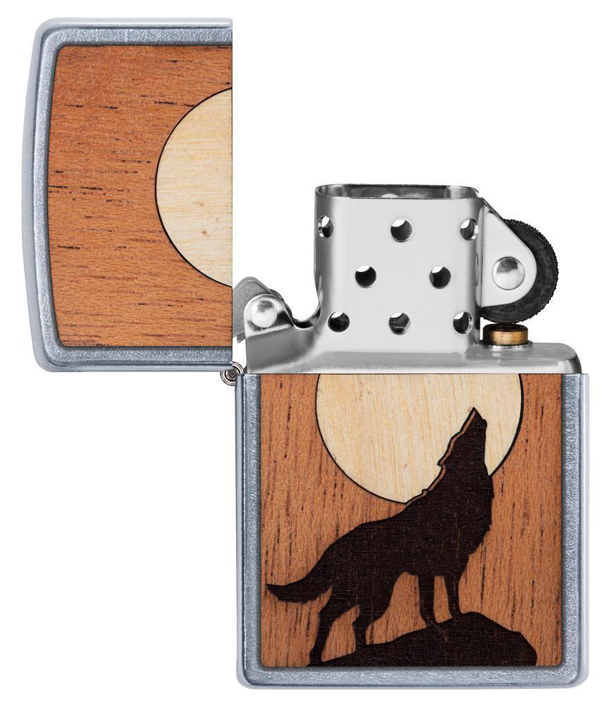 Zippo Woodchuck USA Howling Wolf Street Chrome Pocket Lighter Zippo